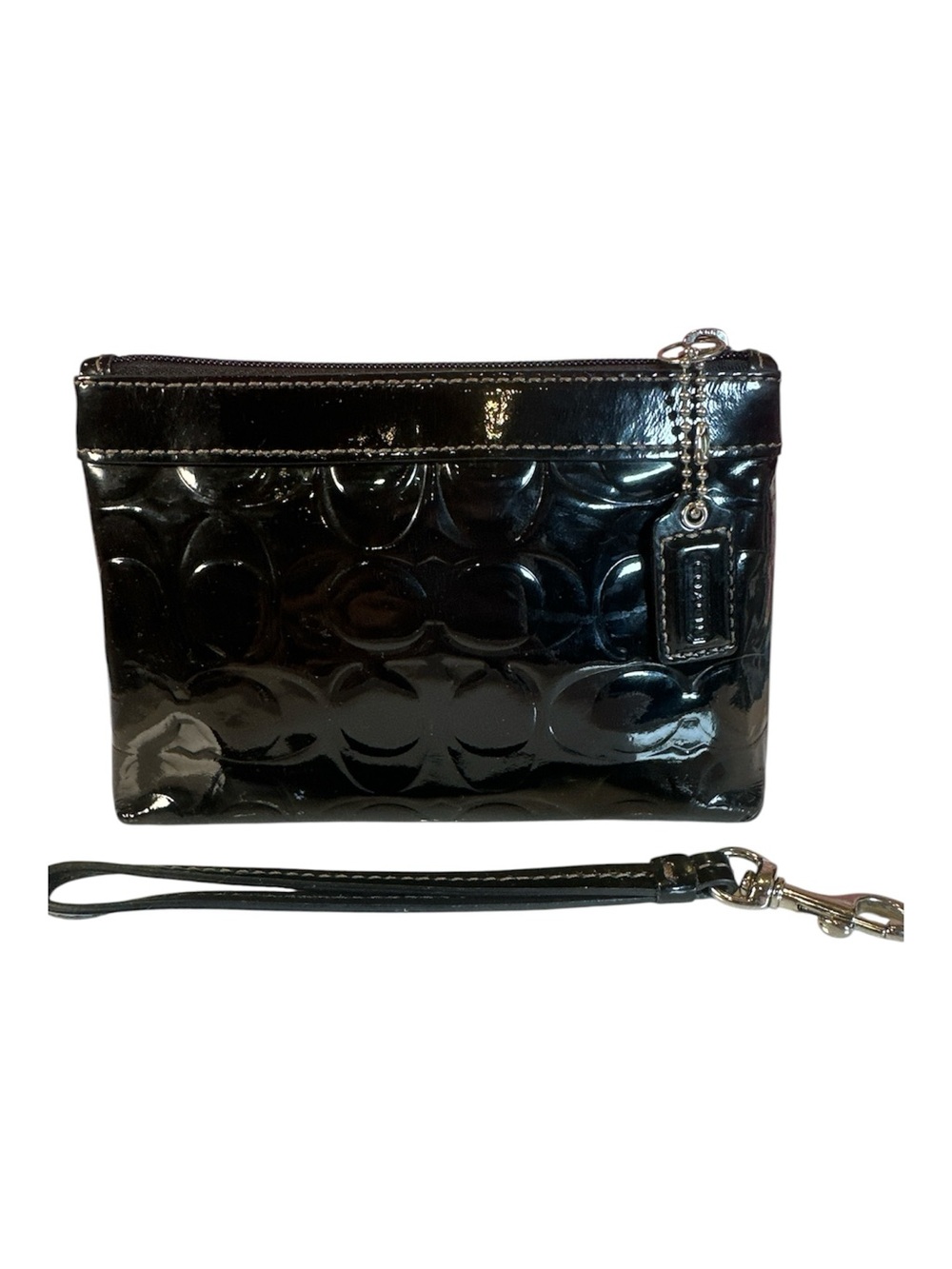 COACH Signature Stitch Black Embossed Patent Leather Wristlet - Picture 4 of 13